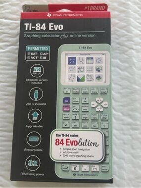 Texas Instruments Ti 84 EVO Graphing Calculator With Case Cable Mint Green New